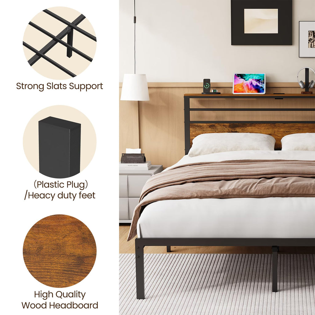 Black Twin Bed Frame with Headboard O292