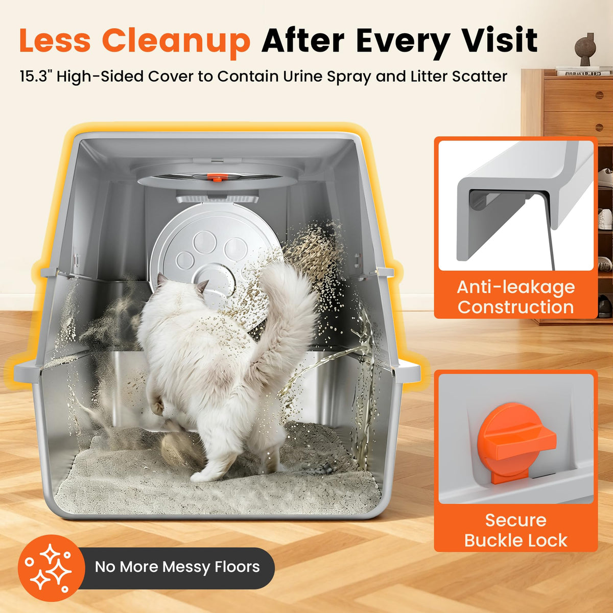 XL Stainless Steel Litter Box with Lid M200064