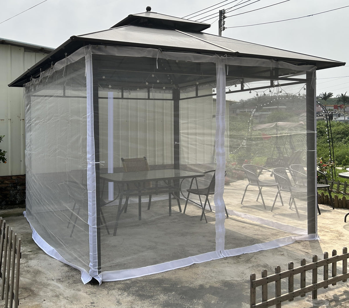 Mosquito Net 4-Panel Canopy Screen Wall with Zipper White Z198