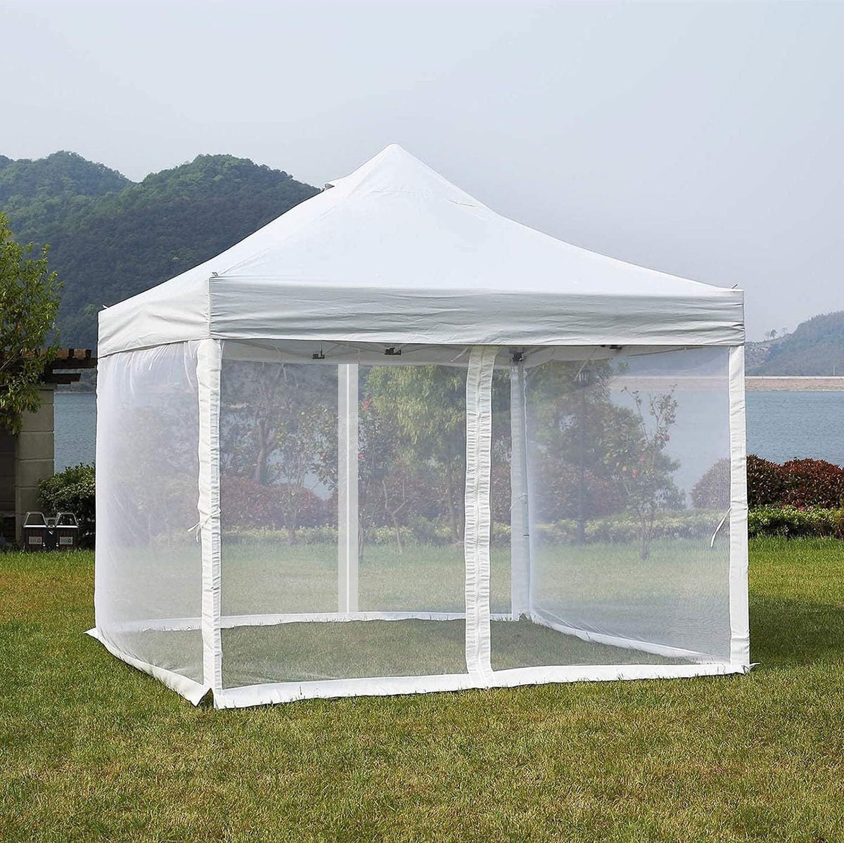 Mosquito Net 4-Panel Canopy Screen Wall with Zipper White Z198