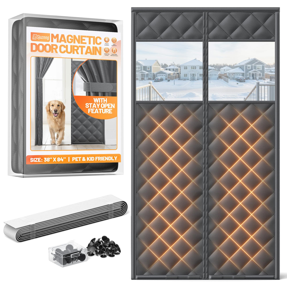 Magnetic Insulated Door Curtain 36"x82" Black Y678102