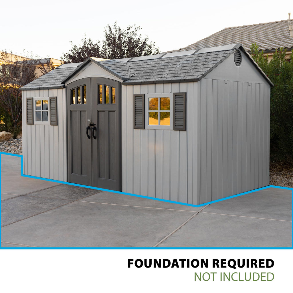 15x8 Ft Gray Resin Outdoor Storage Shed with Lockable Doors D3334