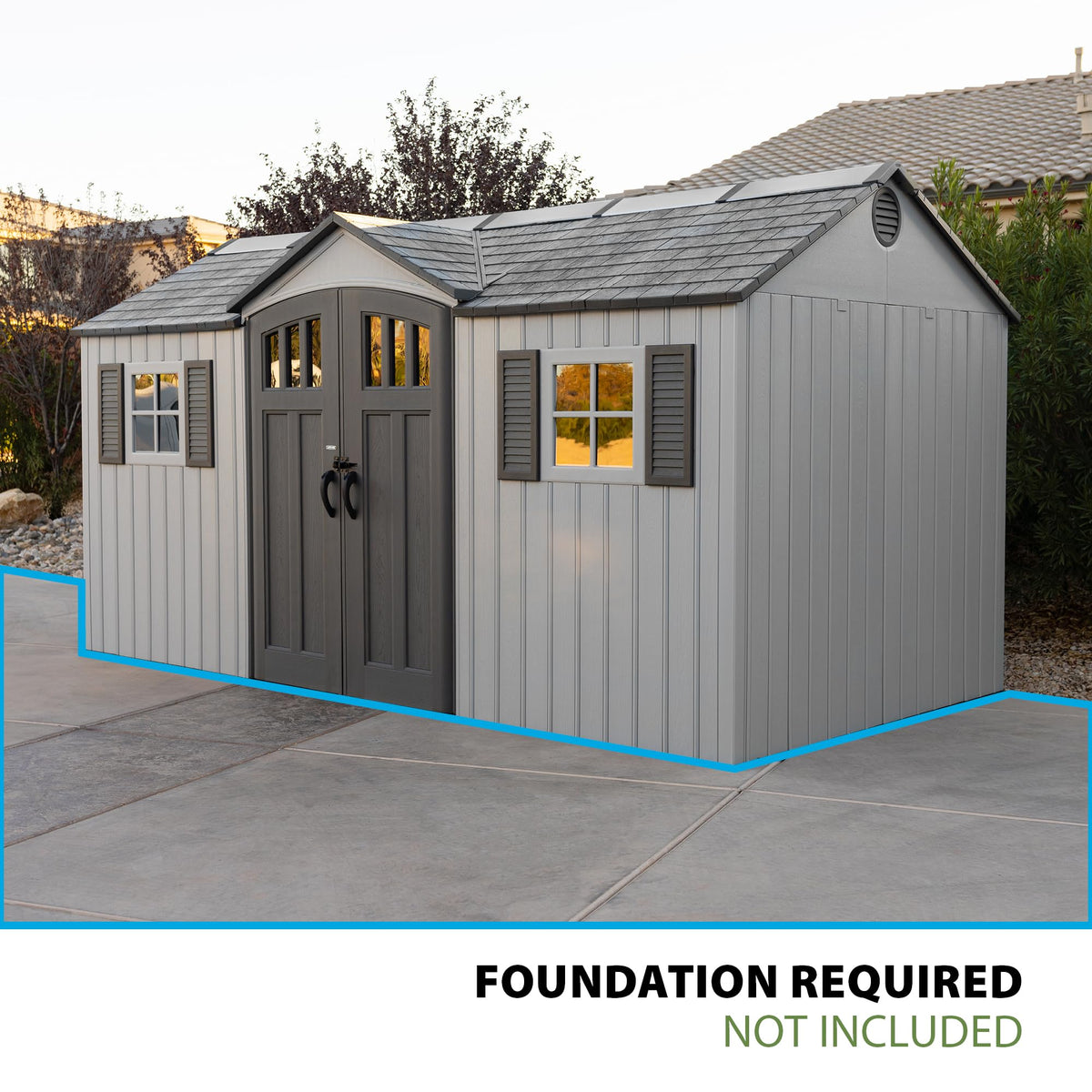 15x8 Ft Gray Resin Outdoor Storage Shed with Lockable Doors D3334