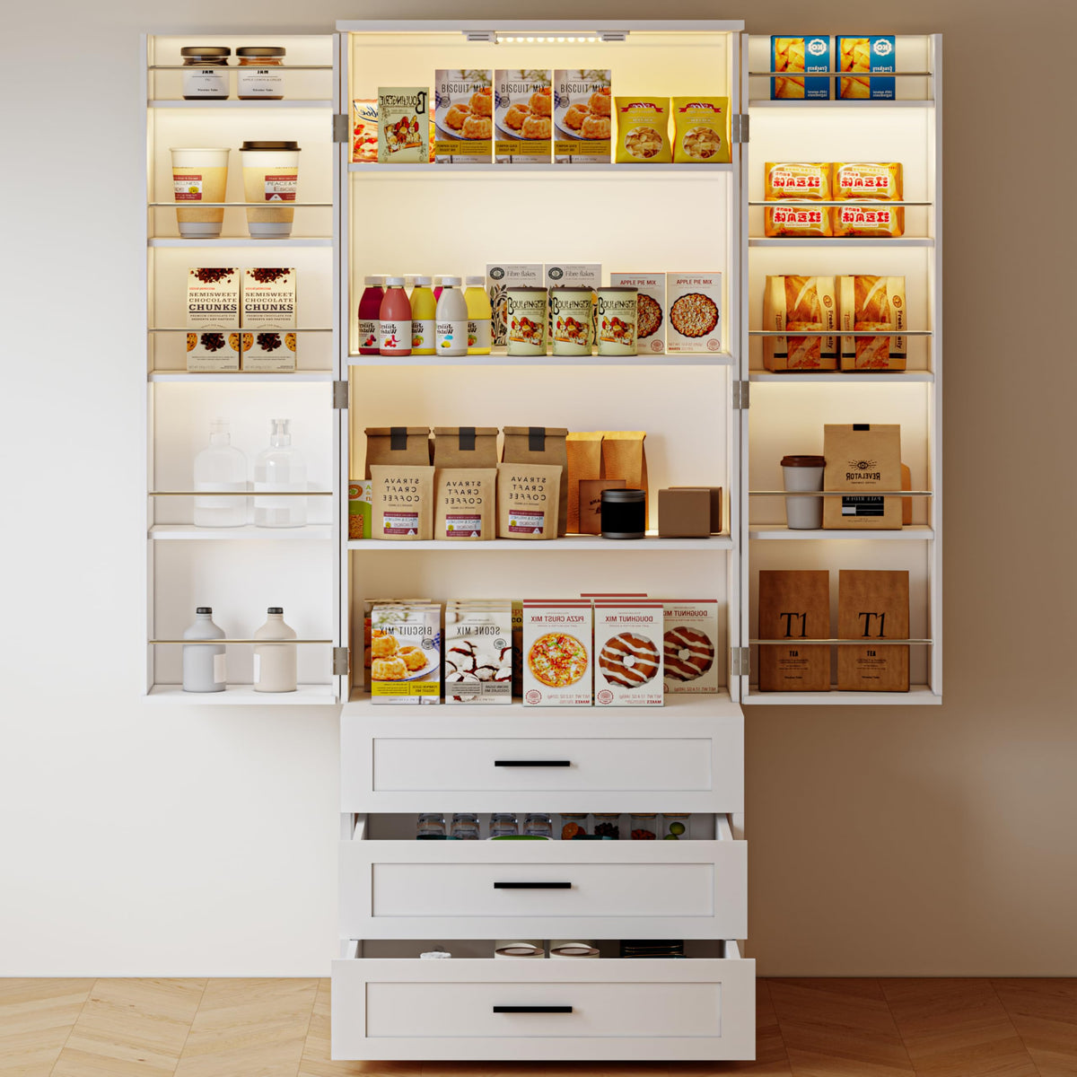 72" Wood Kitchen Pantry Cabinet with 3 Drawers M570
