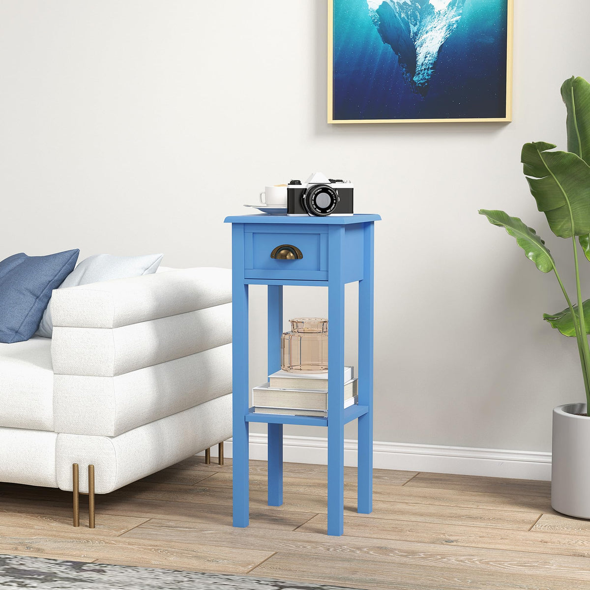 Narrow End Table with Drawer and Bottom Shelf Light Blue W597229
