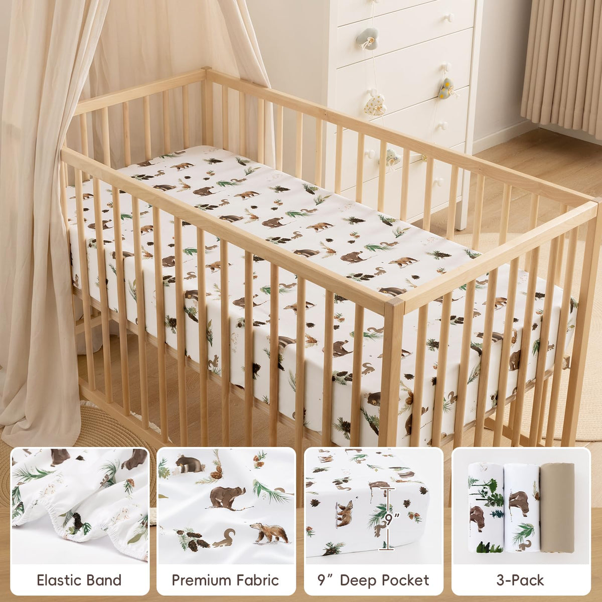 3 Pack Ultra Soft Breathable Fitted Crib Sheets 28x52 Inch C880347