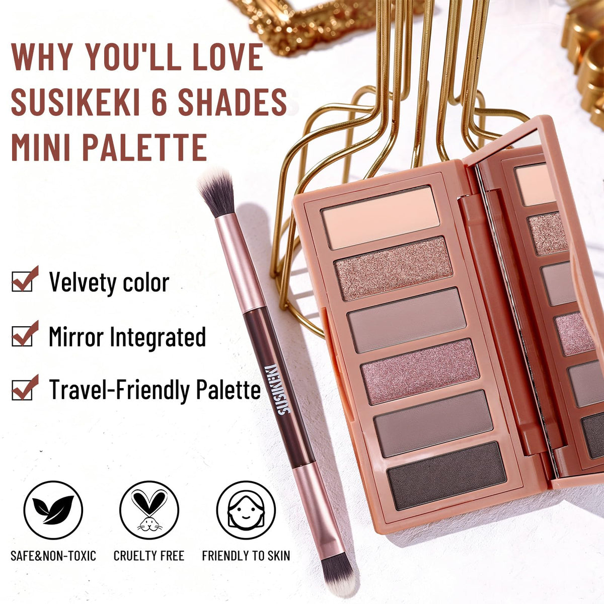6-Color Matte and Shimmer Eyeshadow Palette with Brush A295130