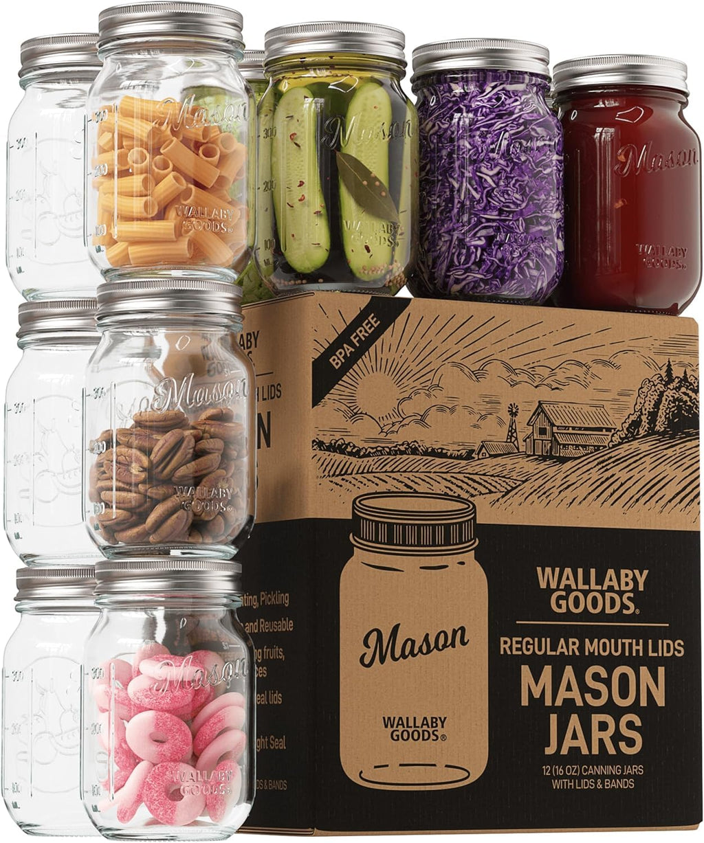 16oz Clear Glass Mason Jars with Lids 12-Pack T95213