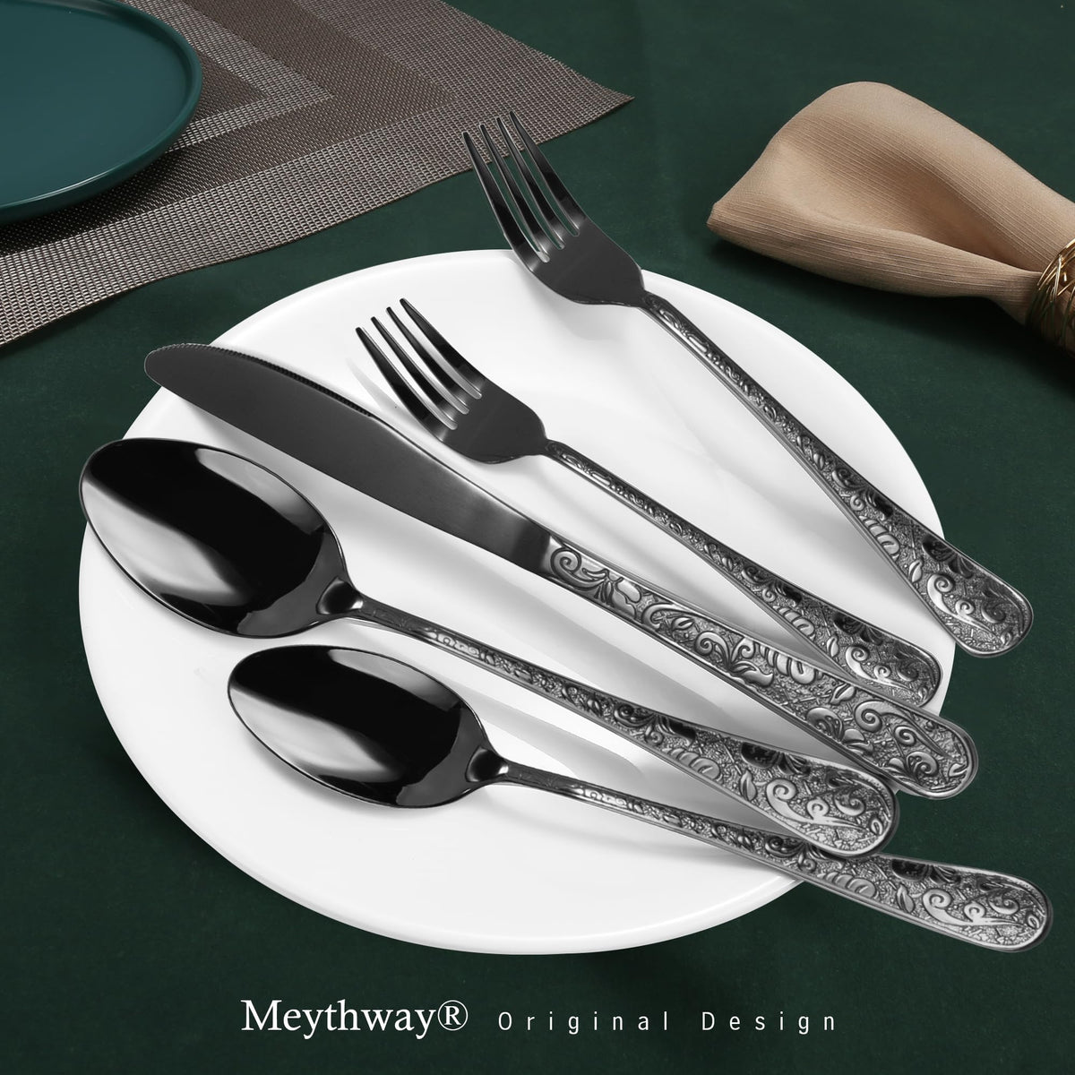 60-Piece Black Stainless Steel Flatware Set H8571