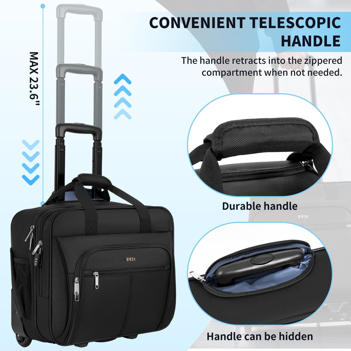 Water-Resistant 17.3" Rolling Laptop Bag with RFID Pocket O8806