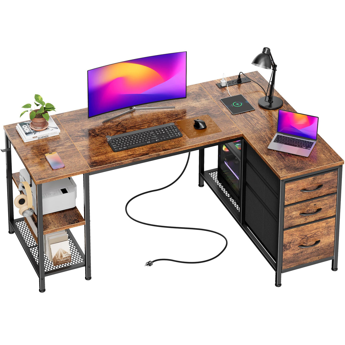 47.2'' L Shaped Office Desk with 3 Drawers J5263