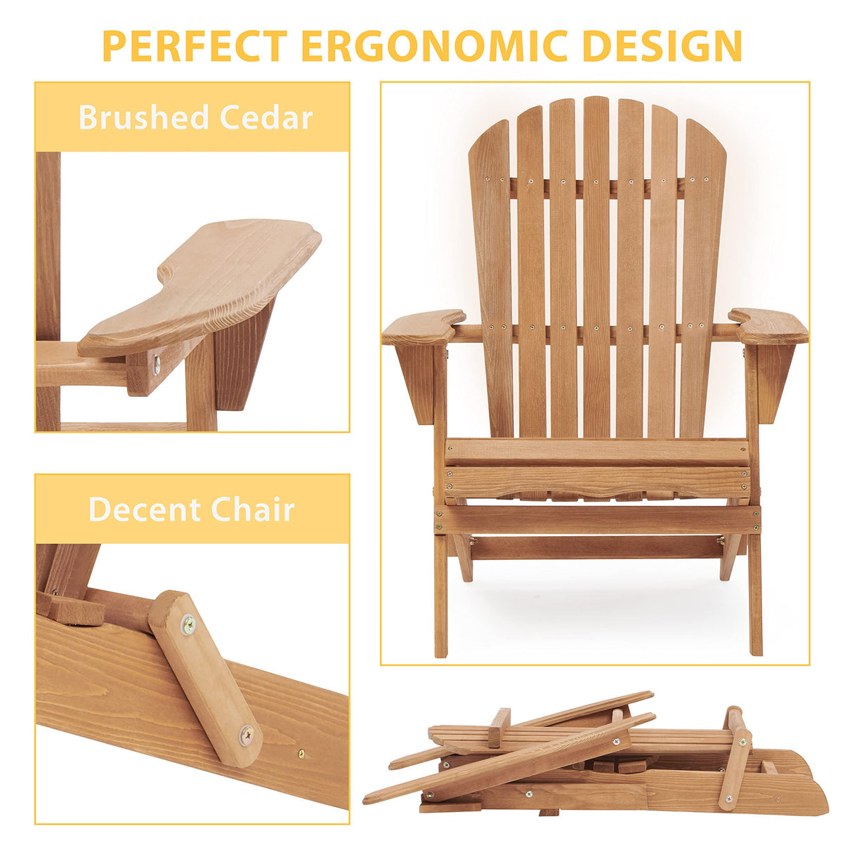 Wooden Folding Adirondack Chair Set of 2 Solid Cedar Light Brown T92375