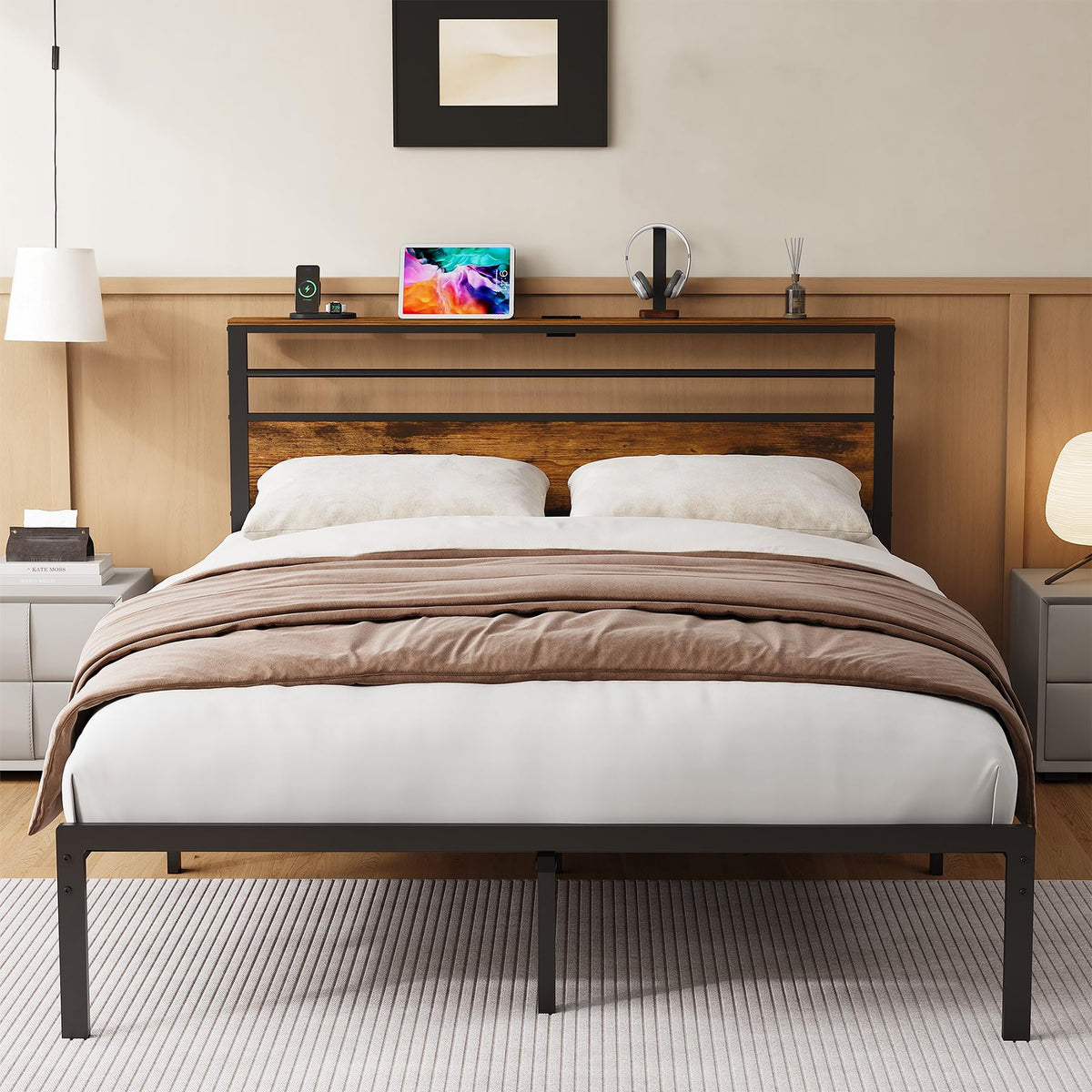 Black Twin Bed Frame with Headboard O292