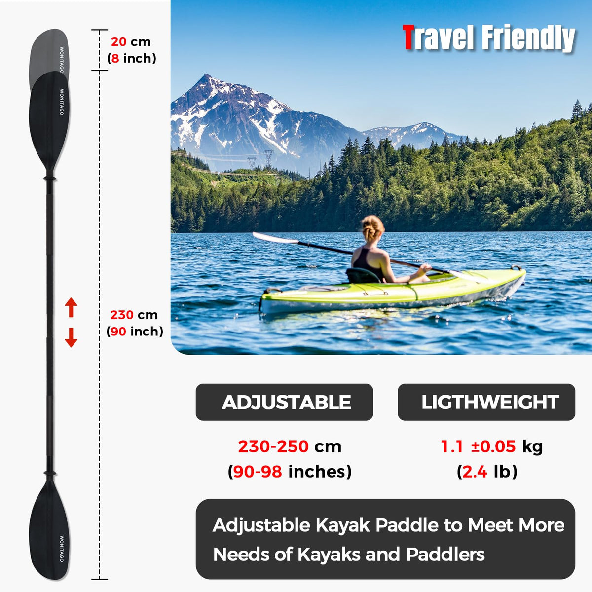 Adjustable Lightweight Kayak Paddle Y954