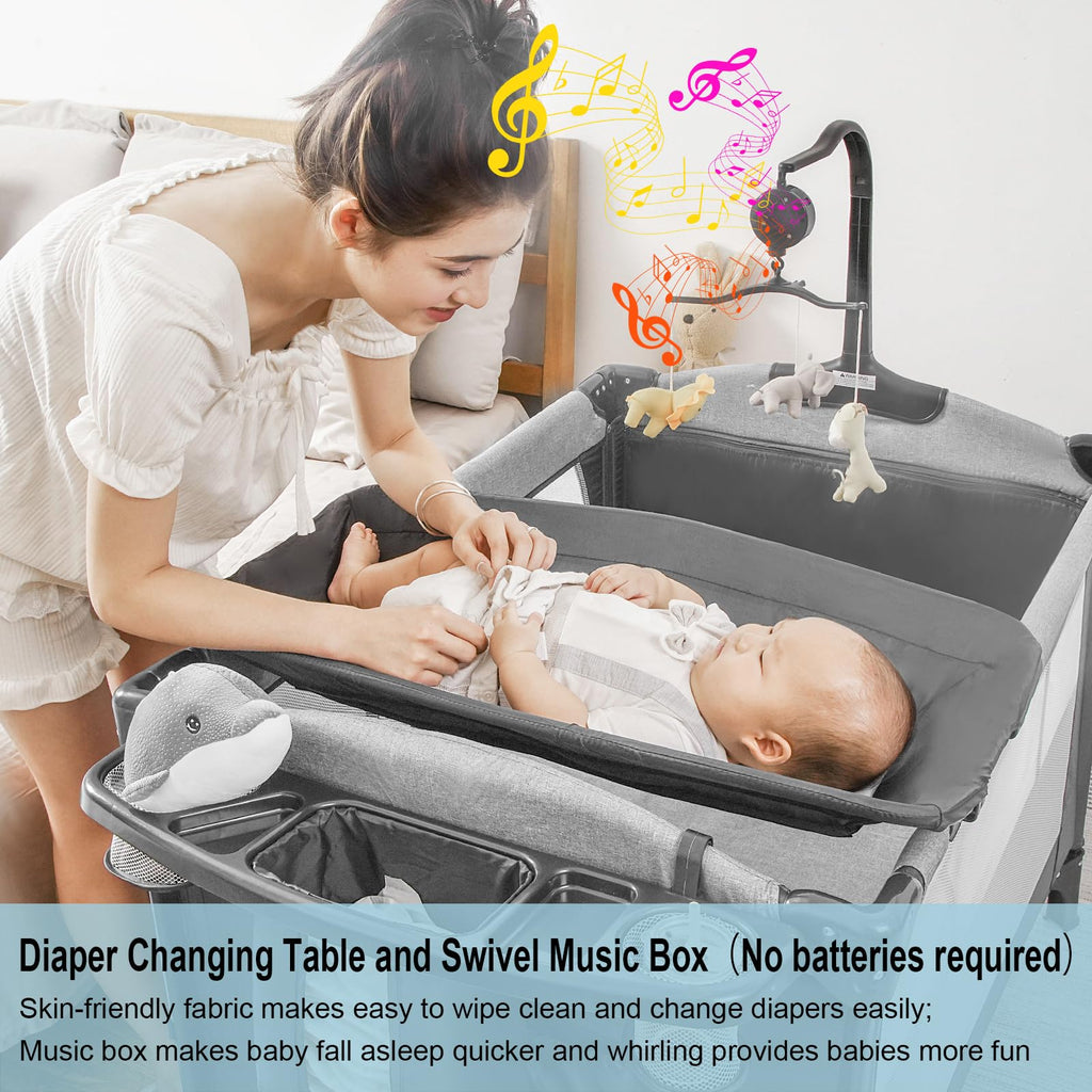 5-in-1 Pack and Play Baby Bassinet Bedside Sleeper Grey F229902