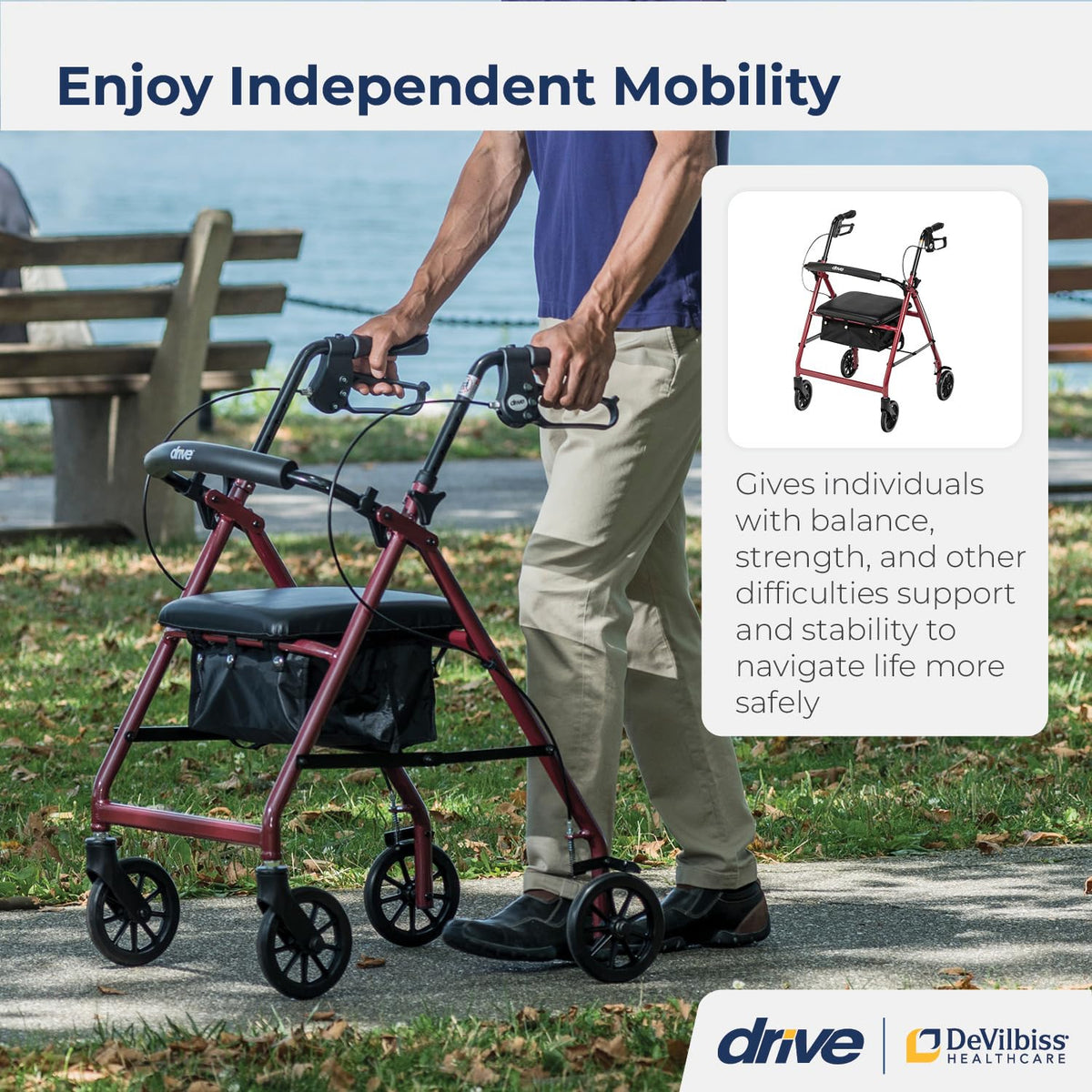 Red Aluminum Rollator Walker with Padded Seat and 6" Wheels V1319