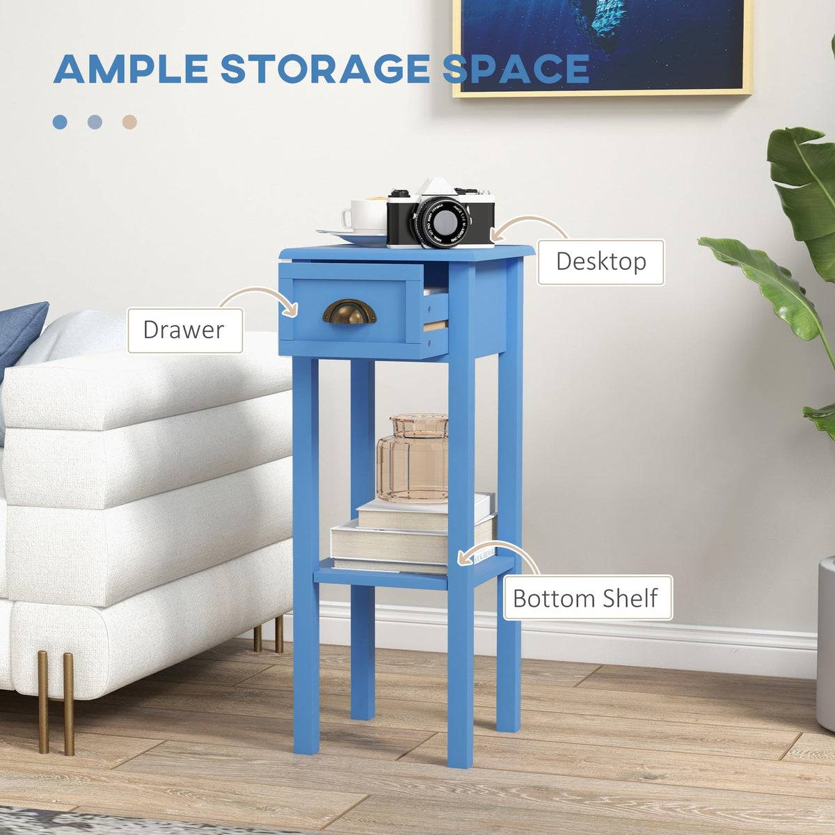 Narrow End Table with Drawer and Bottom Shelf Light Blue W597229