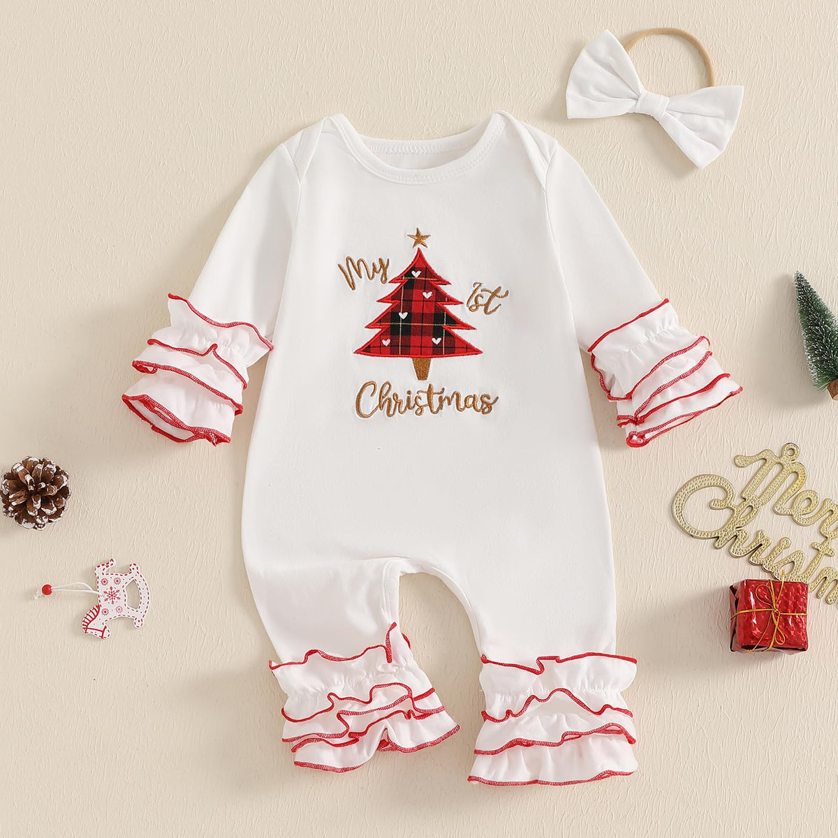 Christmas Baby Girl Santa Long Sleeve Romper Q49893