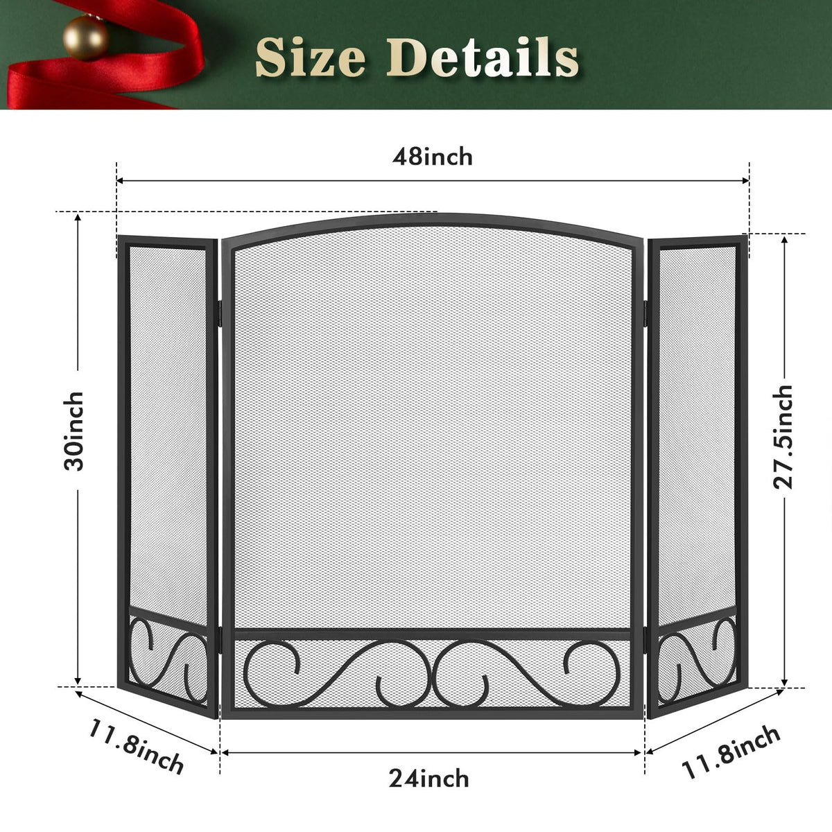 3 Panel Wrought Iron Fireplace Screen A92886