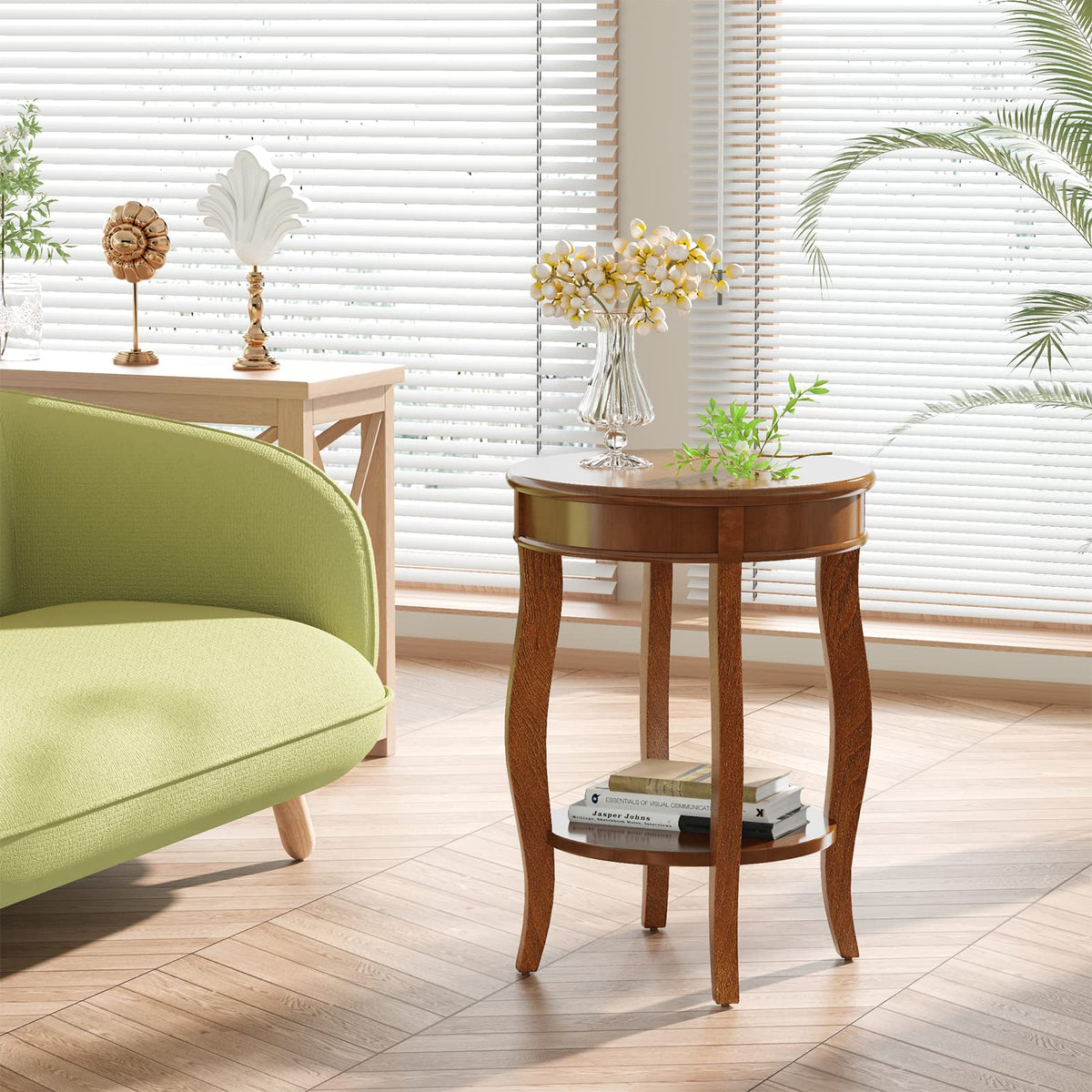 Round Accent Table with Storage Shelf L7161