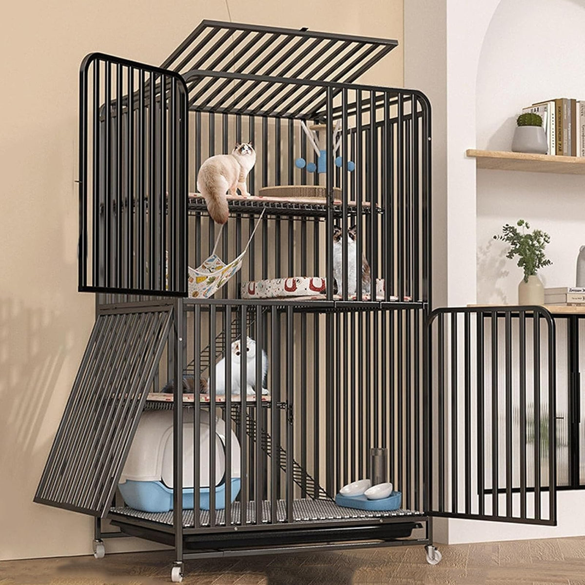 4 Tier Cat Cage with Litter Box and Wheel R837229