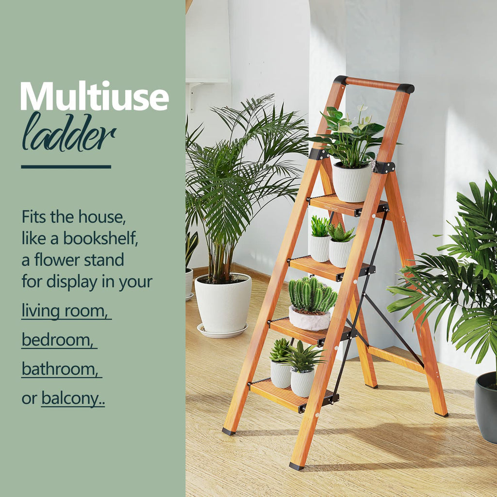 4 Step Ladders, 300lbs Load, 36'' Top Step, Wood Grain V877743