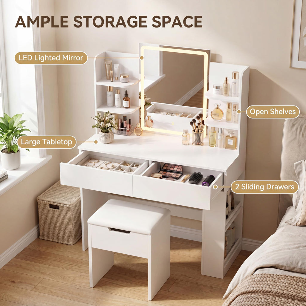 White Vanity Desk Set with LED Mirror X4831
