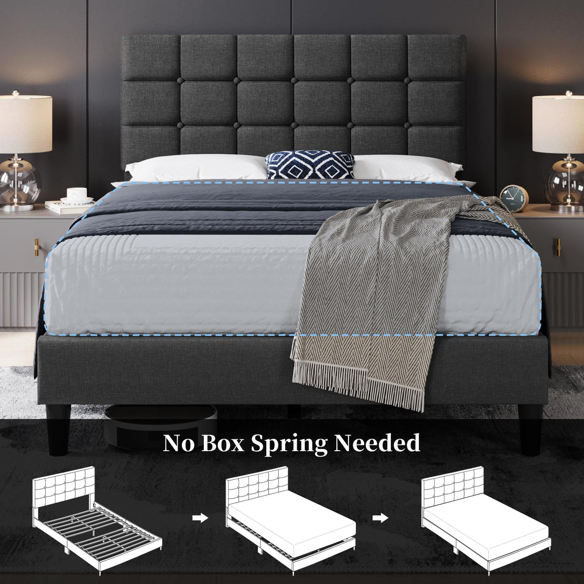 Full Size Upholstered Tufted Bed Frame with Headboard U17561