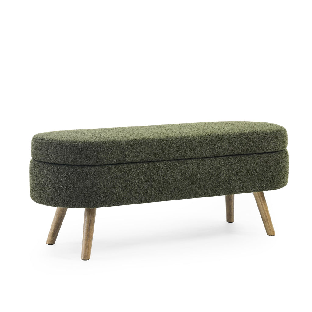 Oval Storage Bench with Rubber Wood Legs, Green B5994