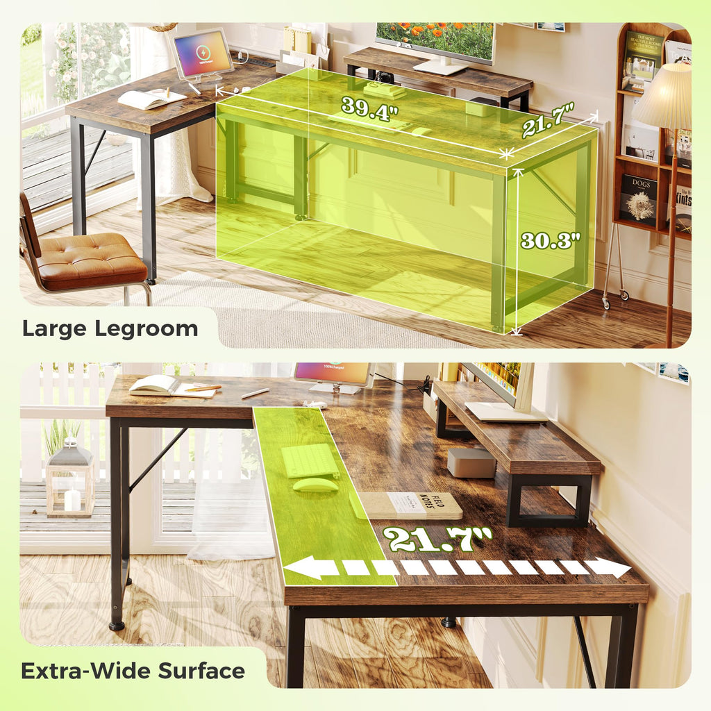 53" L Shaped Computer Desk with Outlets J7892