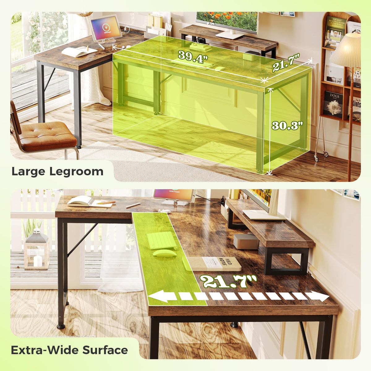 53" L Shaped Computer Desk with Outlets J7892