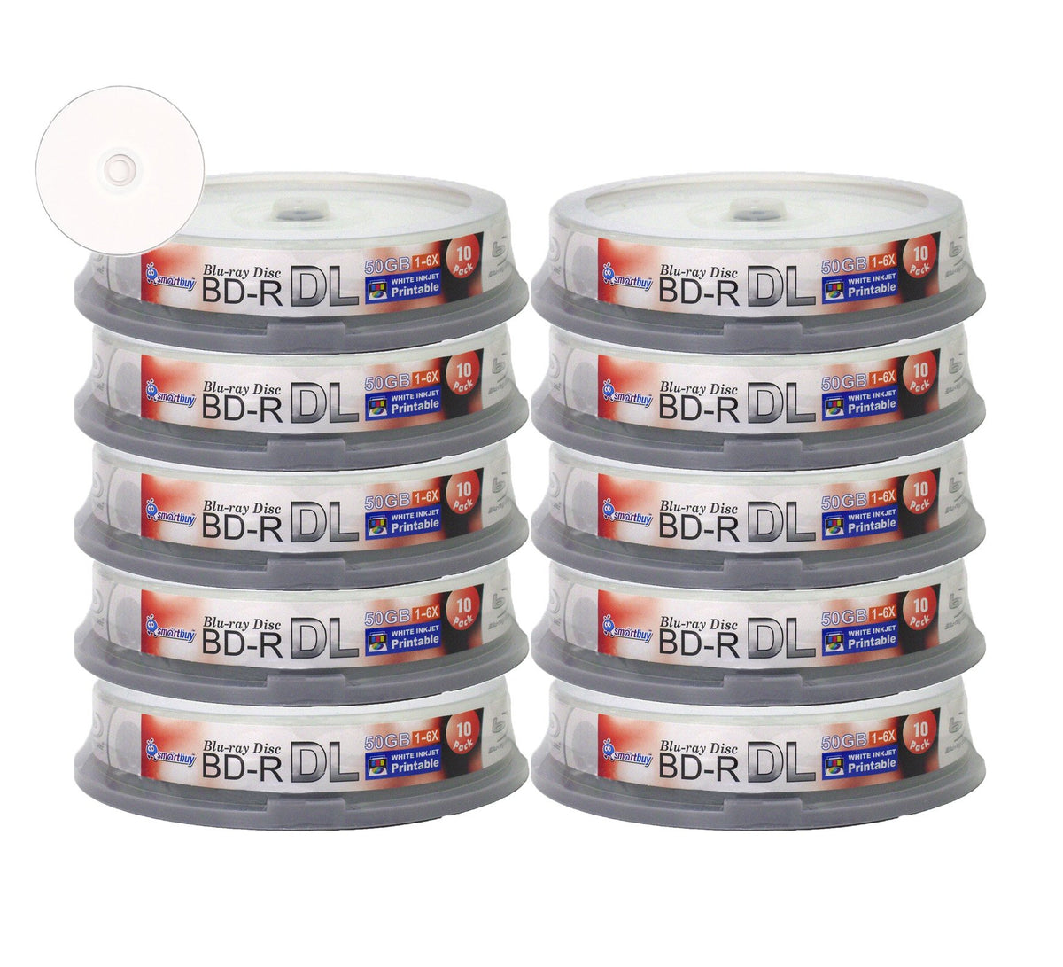 100 Pack White Inkjet Printable 50gb Blu-ray J60325