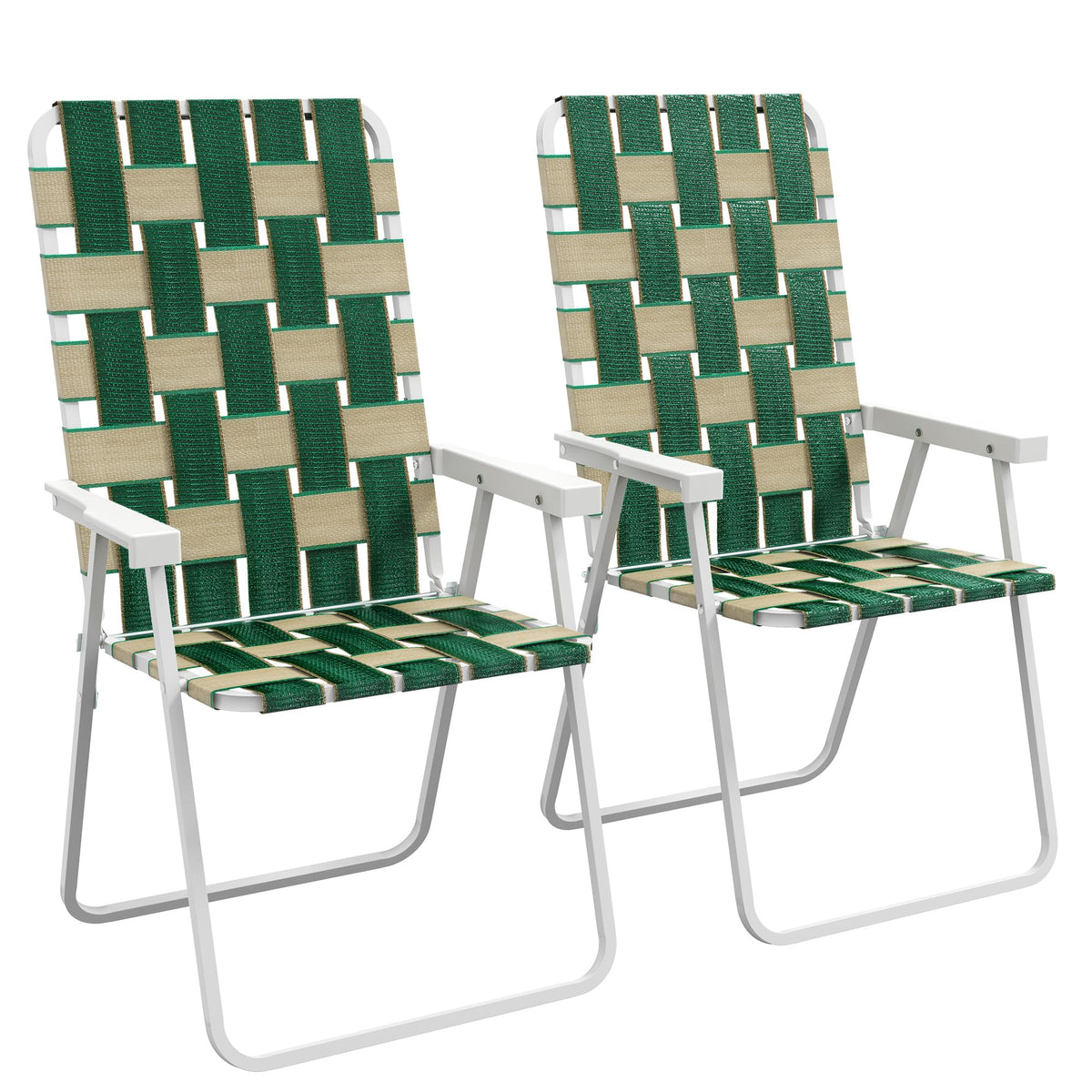 Set of 2 Oversized Folding Webbed Lawn Chairs with Armrests H1593