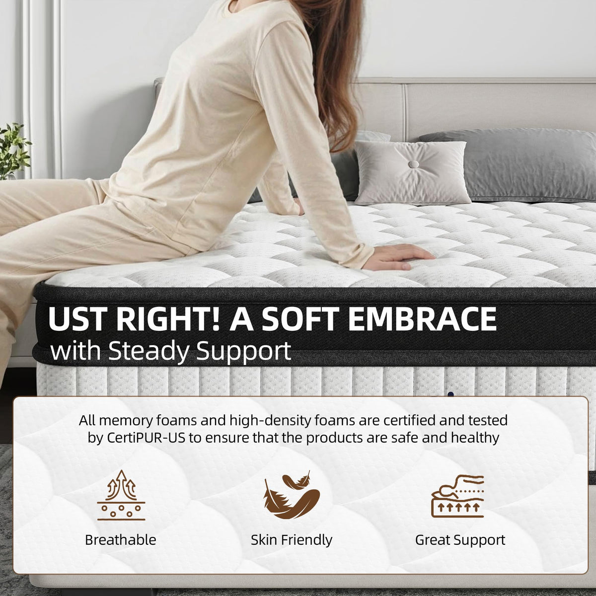 Full Size 12 Inch Hybrid Medium Firm Memory Foam Mattress V737669