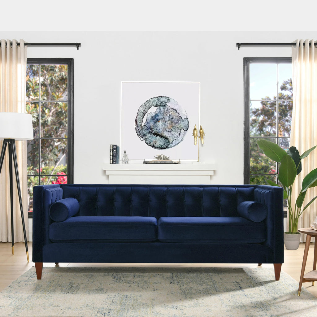 Navy Blue Velvet Tufted Sofa L257