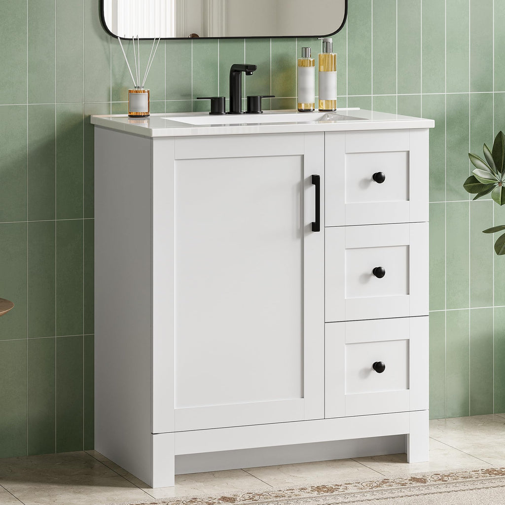 30" White Bathroom Vanity with Sink B450