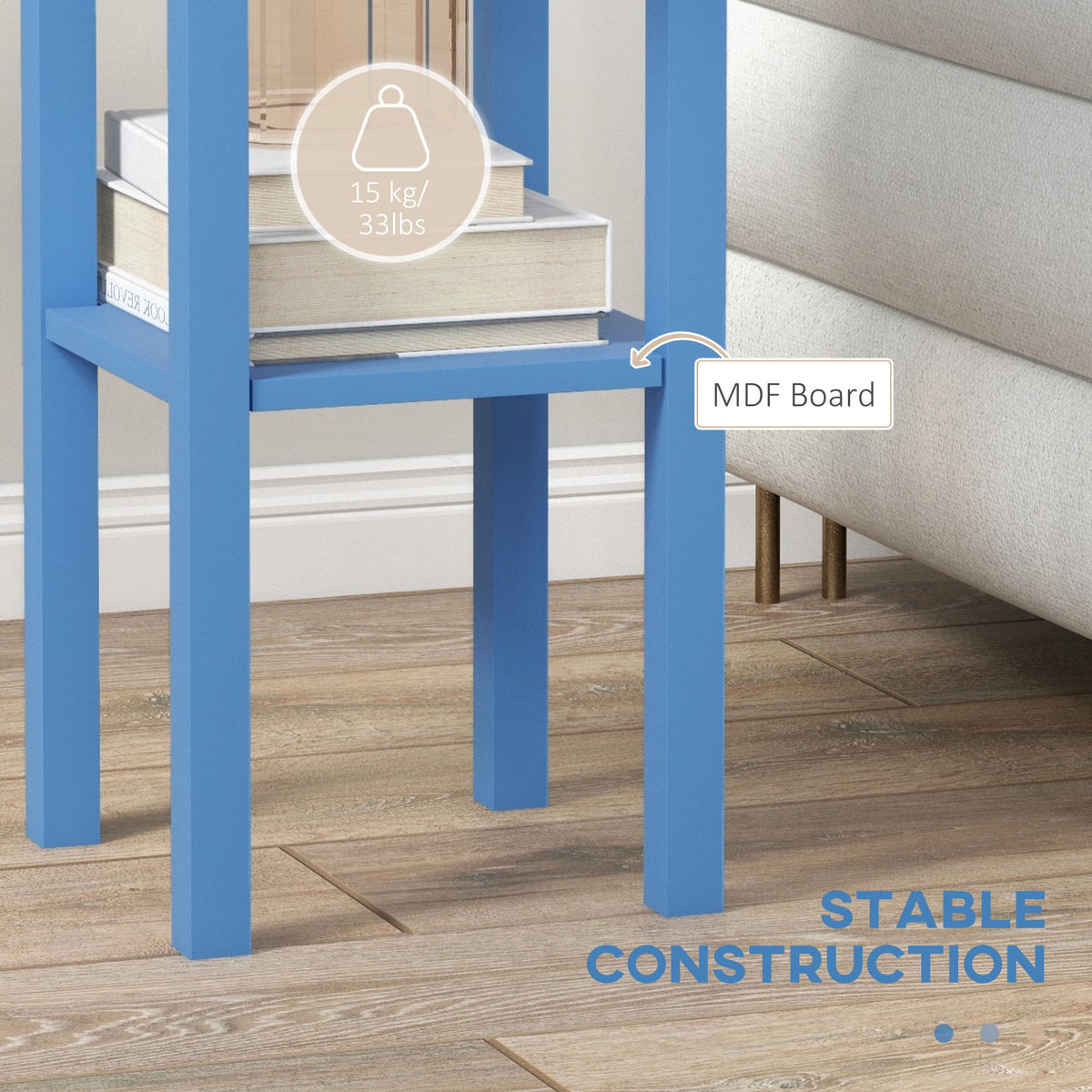 Narrow End Table with Drawer and Bottom Shelf Light Blue W597229