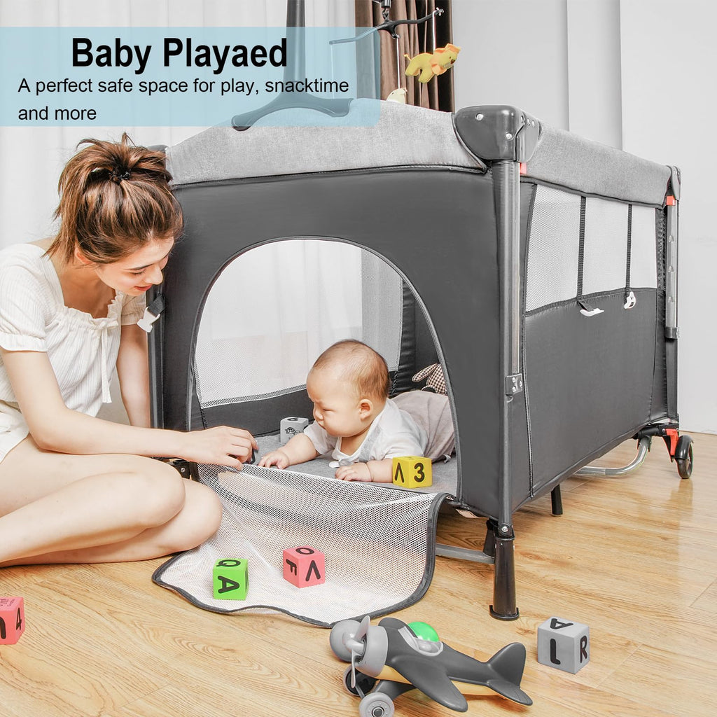 5-in-1 Pack and Play Baby Bassinet Bedside Sleeper Grey F229902