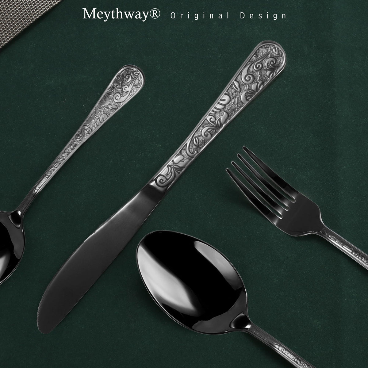 60-Piece Black Stainless Steel Flatware Set H8571