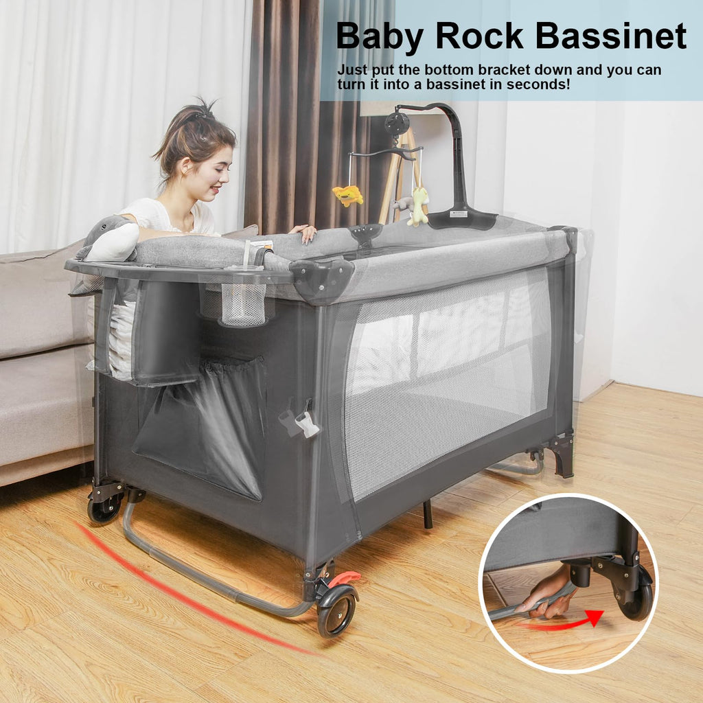 5-in-1 Pack and Play Baby Bassinet Bedside Sleeper Grey F229902