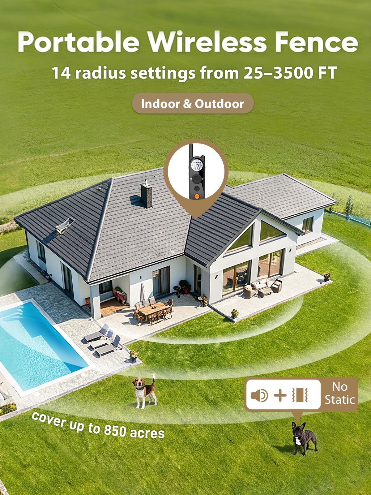 Wireless Dog Fence Up to 3500ft Waterproof Rechargeable Pet Containment System U39448