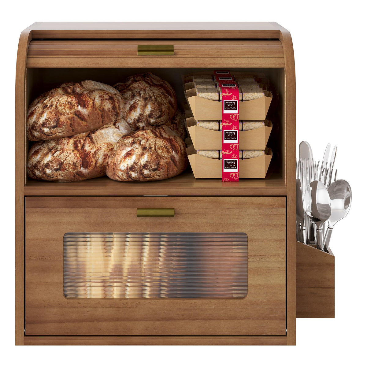 Roll Top Wooden Bread Box with Window P245