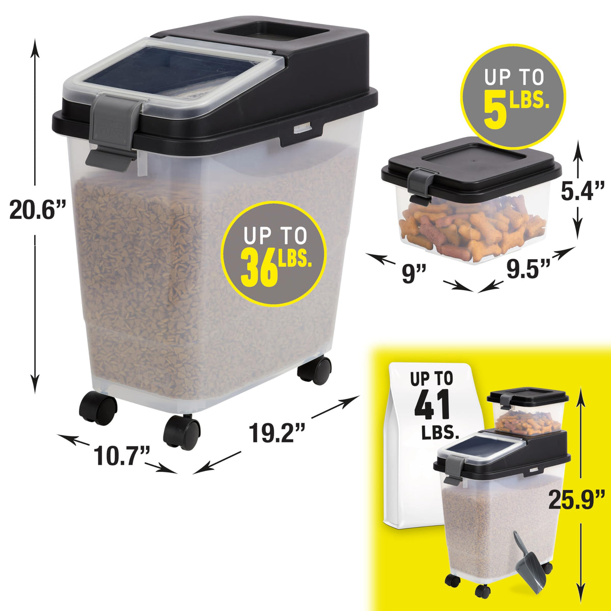 Airtight Dog Food Storage Container with Treat Container and Scoop N547
