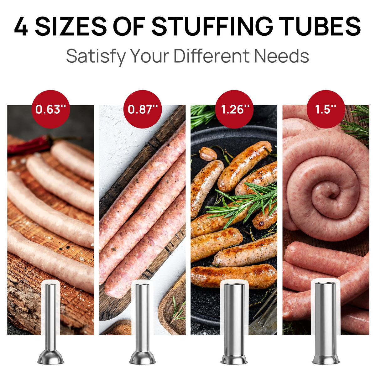 Manual Stainless Steel Sausage Stuffer with 4 Stuffing Tubes O2063