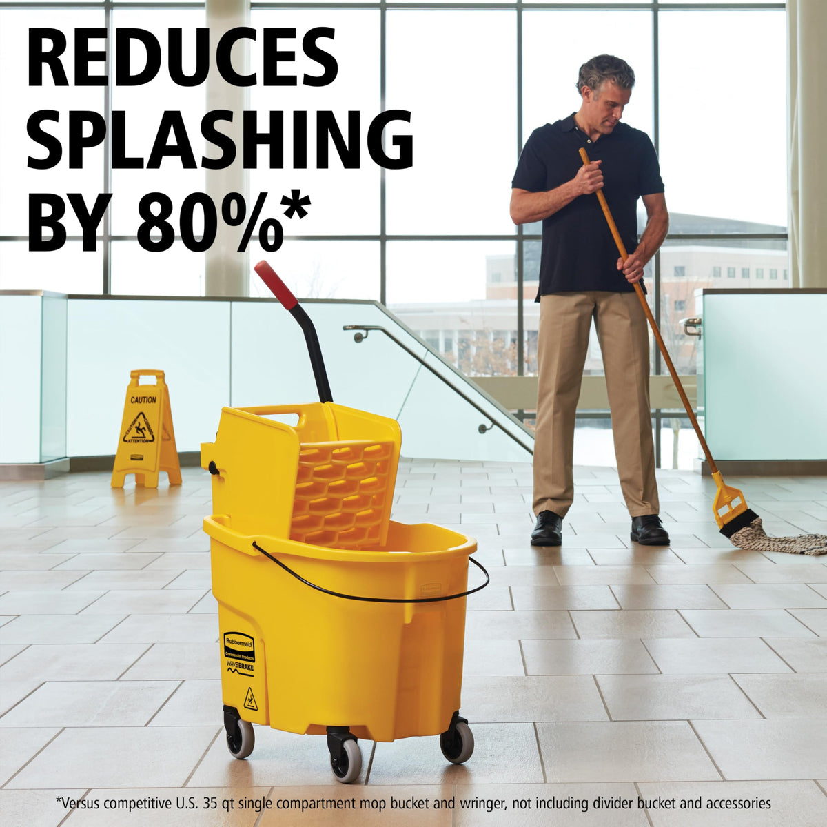 26 Qt. Side-Press Mop Bucket and Wringer Combo on Wheels, Yellow I7579