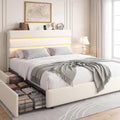 Beige Queen Size Bed Frame with 2 Storage Drawers W9086