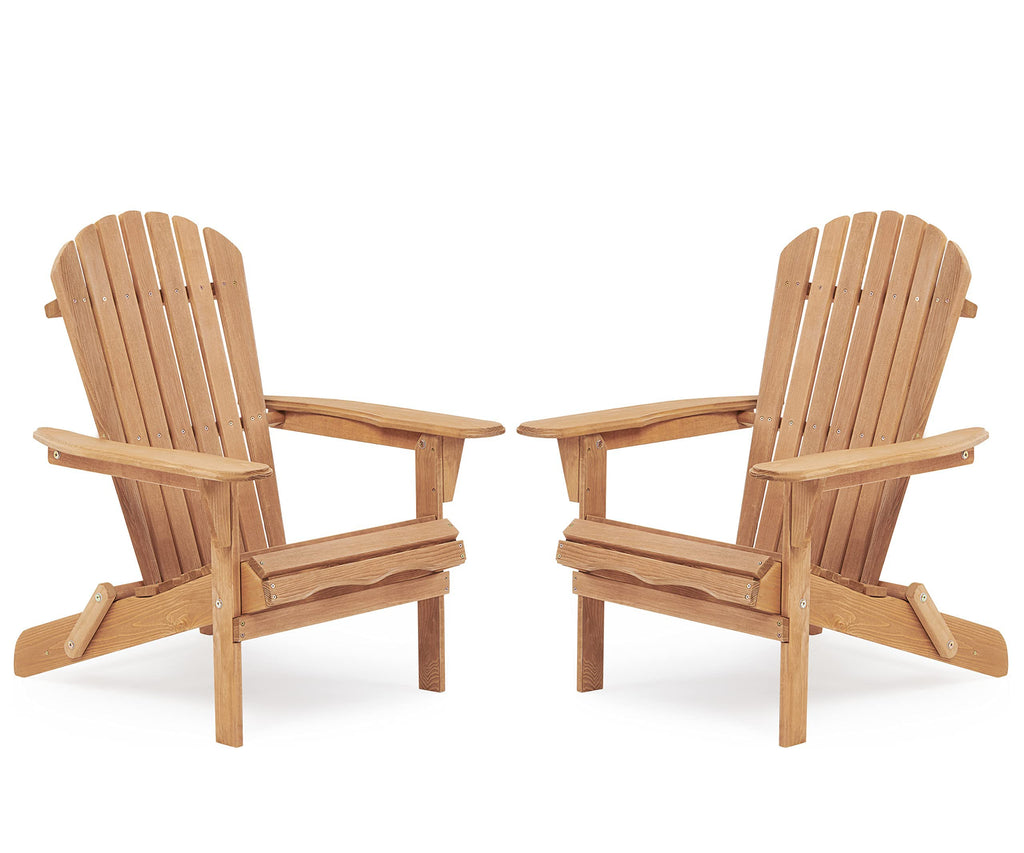 Wooden Folding Adirondack Chair Set of 2 Solid Cedar Light Brown T92375