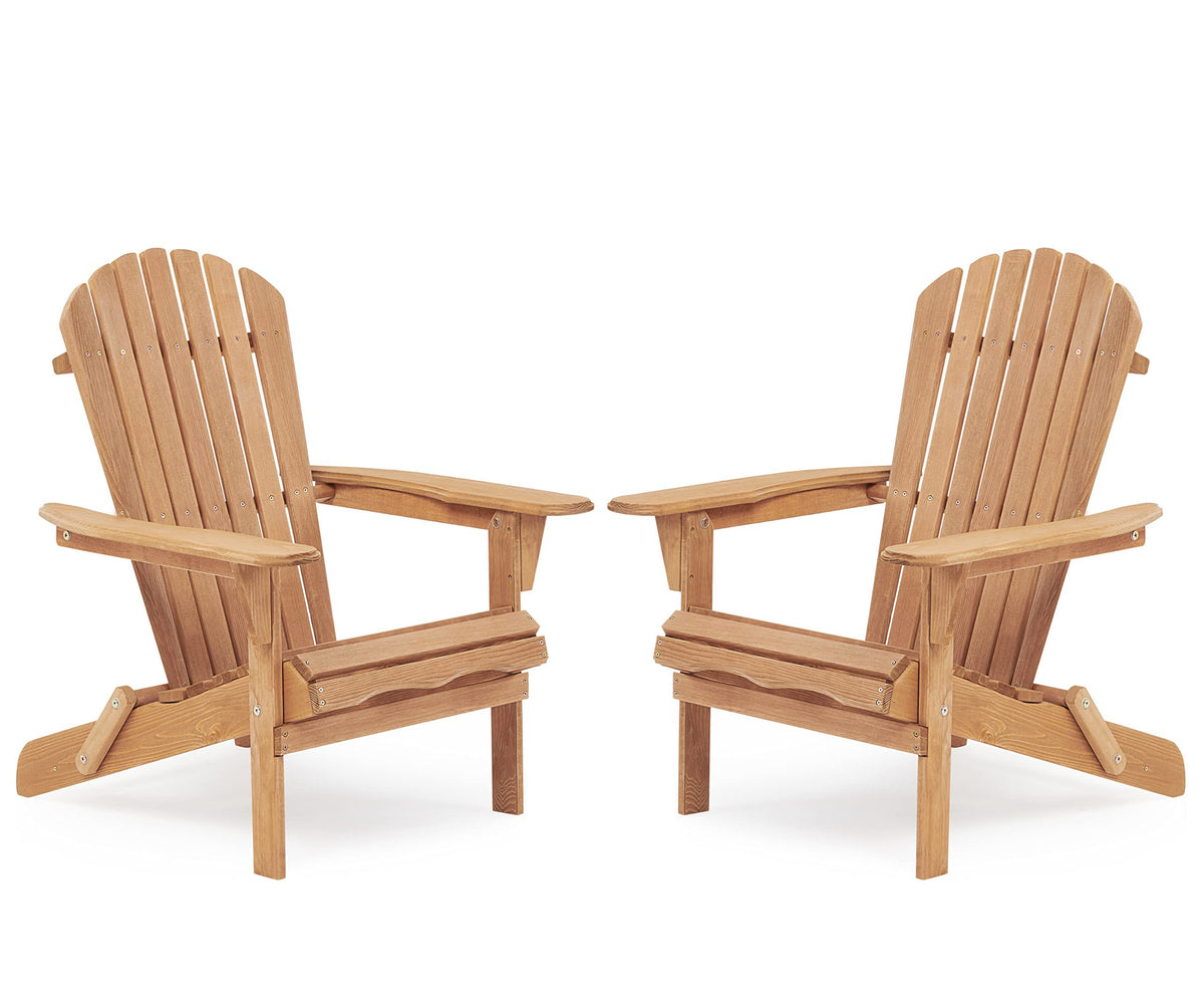 Wooden Folding Adirondack Chair Set of 2 Solid Cedar Light Brown T92375