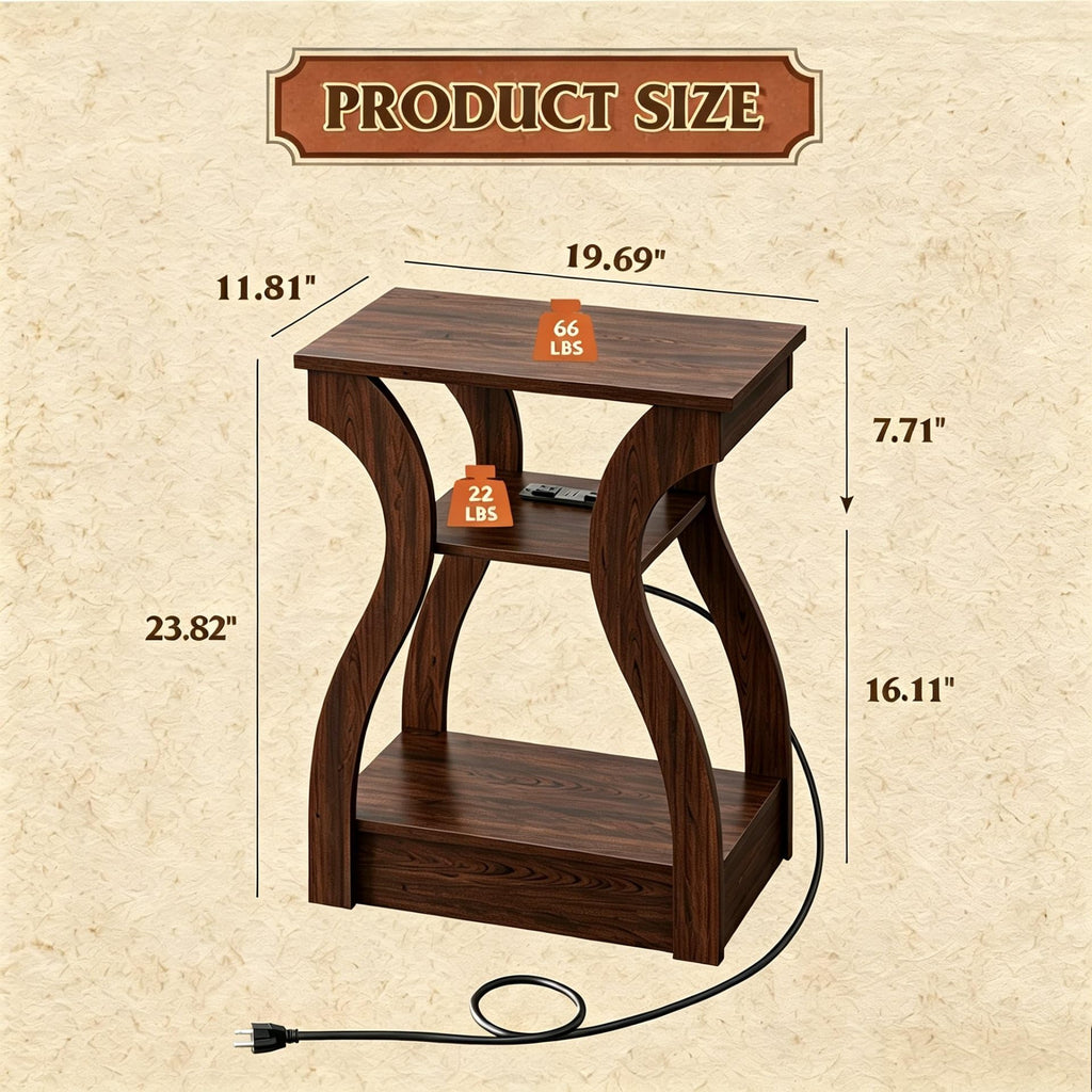 Brown End Tables Set of 2 with Charging Station K908426