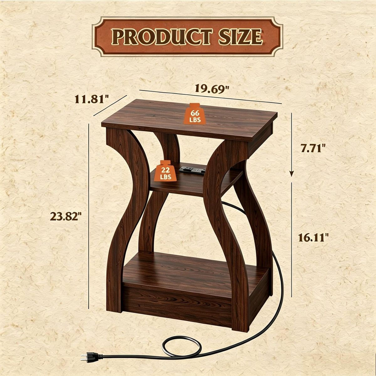 Brown End Tables Set of 2 with Charging Station K908426